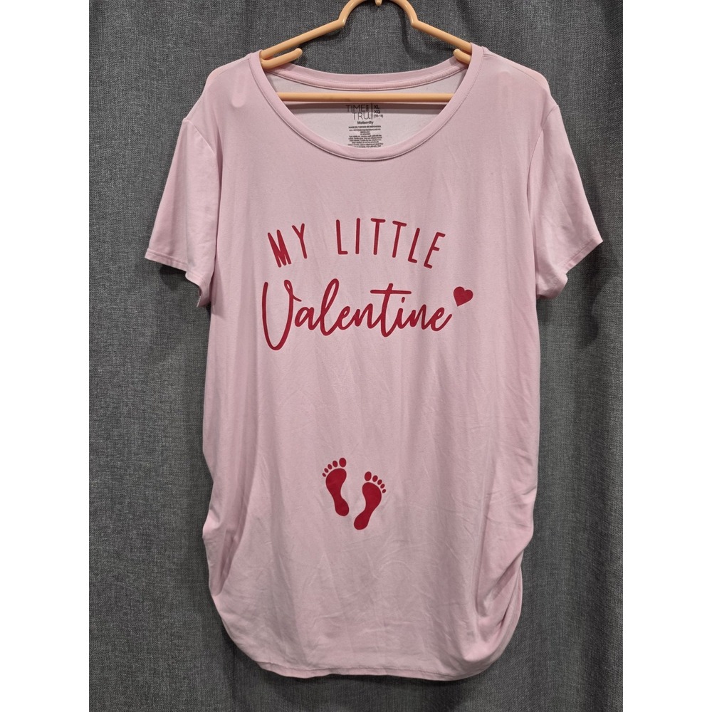 Time and Tru Maternity XL 16-18 My Little Valentine Pink Ruched T-Shirt